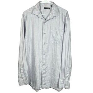 Saks Fifth Avenue Lilac 100% Linen Short Sleeve Button Up Shirt Preppy Large‎
